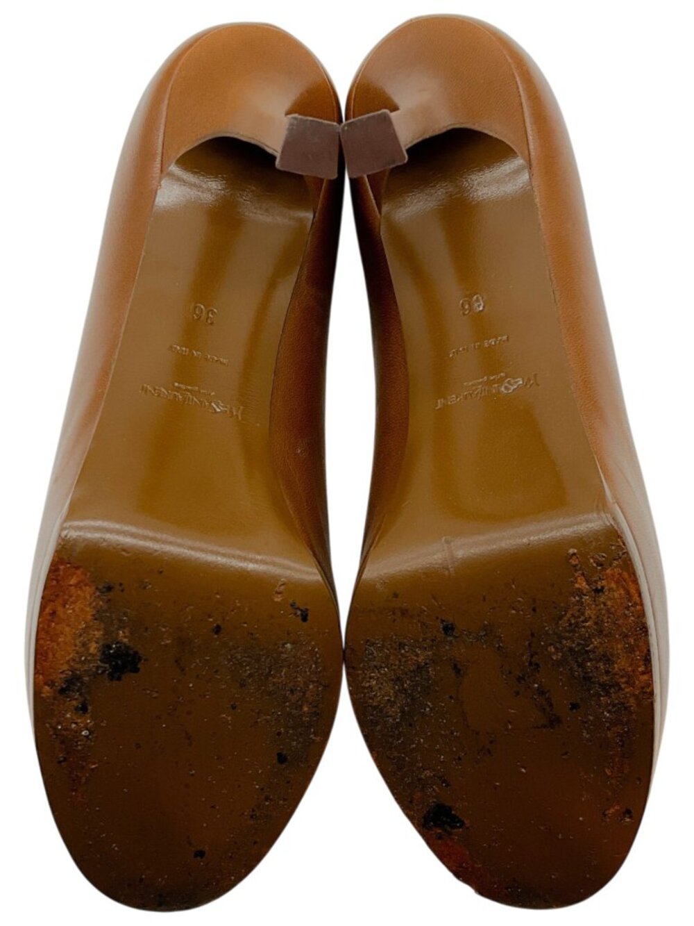 Saint Laurent Brown Leather Tribute Platform Pumps - Picture 6 of 6